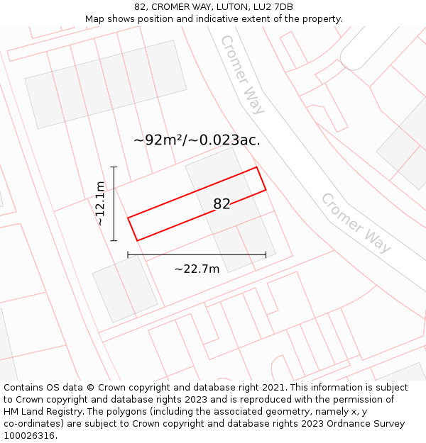 82, CROMER WAY, LUTON, LU2 7DB: Plot and title map