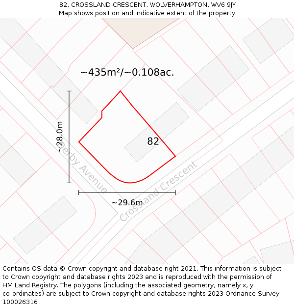82, CROSSLAND CRESCENT, WOLVERHAMPTON, WV6 9JY: Plot and title map
