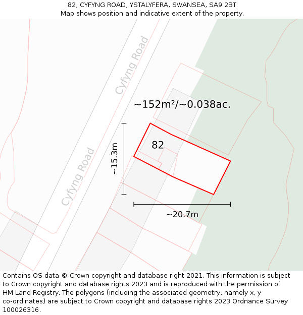 82, CYFYNG ROAD, YSTALYFERA, SWANSEA, SA9 2BT: Plot and title map