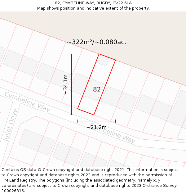 82, CYMBELINE WAY, RUGBY, CV22 6LA: Plot and title map
