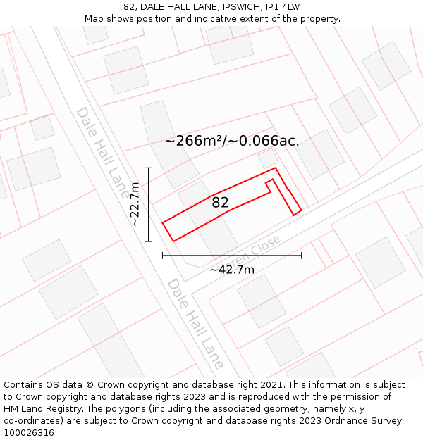 82, DALE HALL LANE, IPSWICH, IP1 4LW: Plot and title map