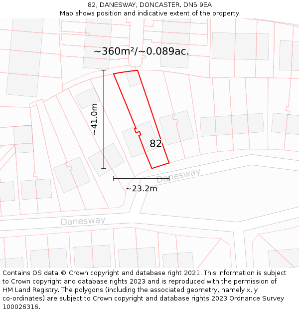 82, DANESWAY, DONCASTER, DN5 9EA: Plot and title map