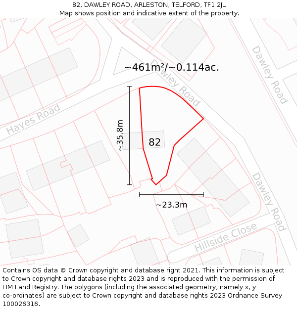 82, DAWLEY ROAD, ARLESTON, TELFORD, TF1 2JL: Plot and title map