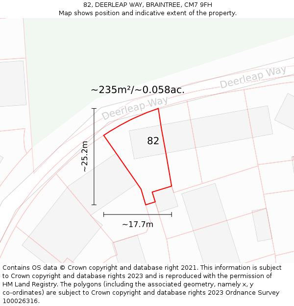 82, DEERLEAP WAY, BRAINTREE, CM7 9FH: Plot and title map