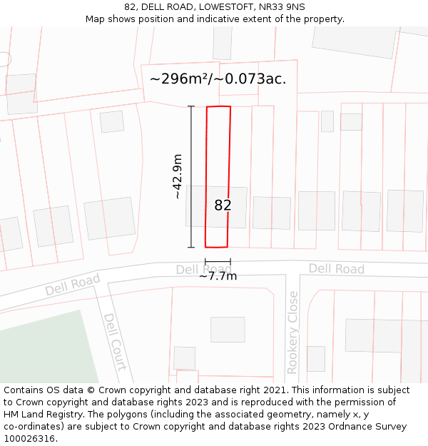 82, DELL ROAD, LOWESTOFT, NR33 9NS: Plot and title map