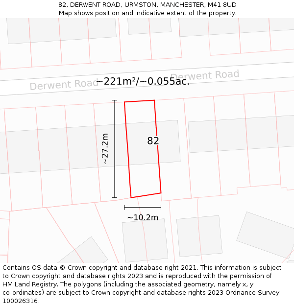 82, DERWENT ROAD, URMSTON, MANCHESTER, M41 8UD: Plot and title map