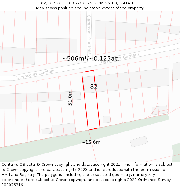 82, DEYNCOURT GARDENS, UPMINSTER, RM14 1DG: Plot and title map