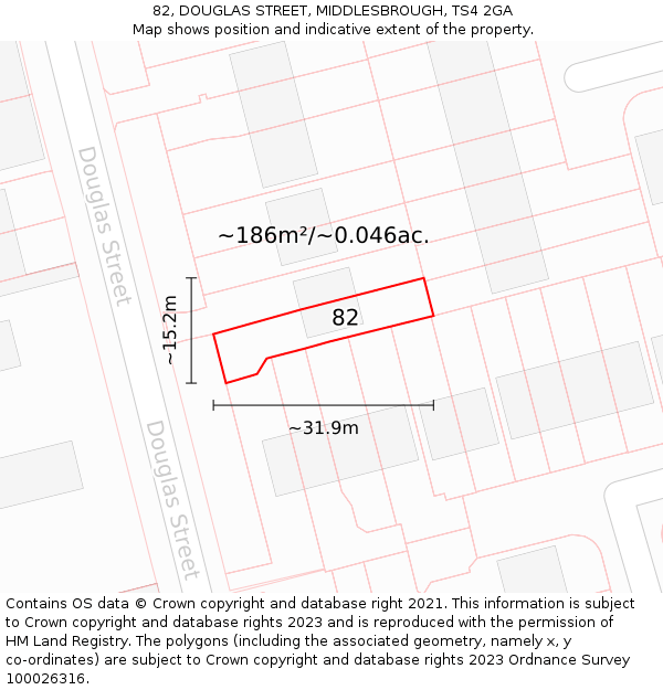 82, DOUGLAS STREET, MIDDLESBROUGH, TS4 2GA: Plot and title map