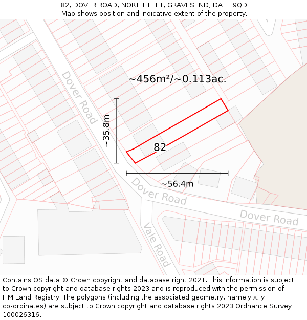 82, DOVER ROAD, NORTHFLEET, GRAVESEND, DA11 9QD: Plot and title map