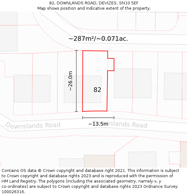82, DOWNLANDS ROAD, DEVIZES, SN10 5EF: Plot and title map