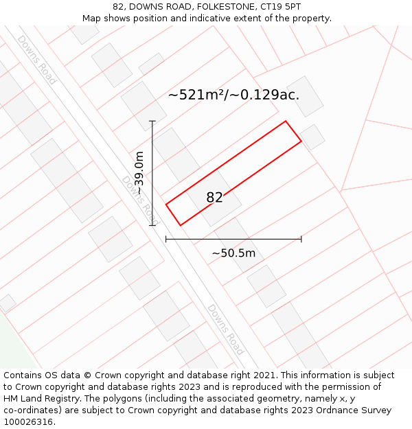 82, DOWNS ROAD, FOLKESTONE, CT19 5PT: Plot and title map