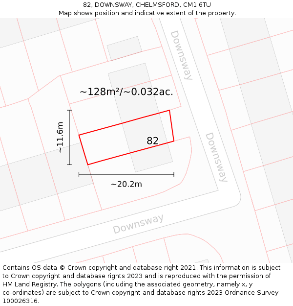82, DOWNSWAY, CHELMSFORD, CM1 6TU: Plot and title map