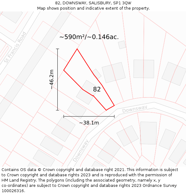 82, DOWNSWAY, SALISBURY, SP1 3QW: Plot and title map