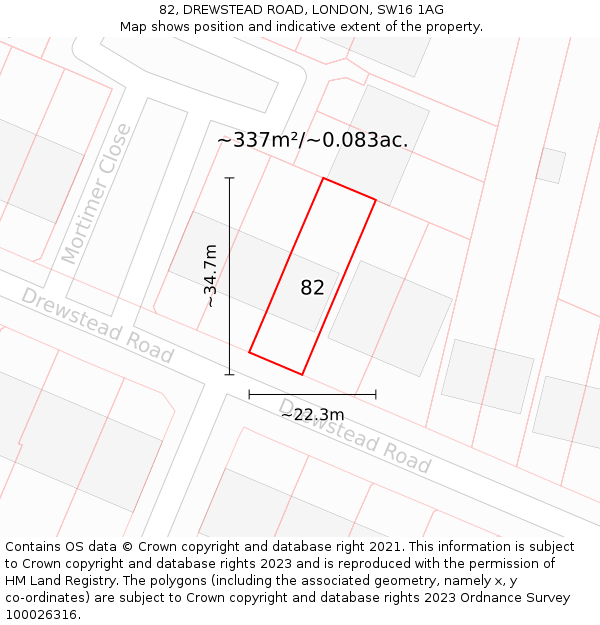 82, DREWSTEAD ROAD, LONDON, SW16 1AG: Plot and title map