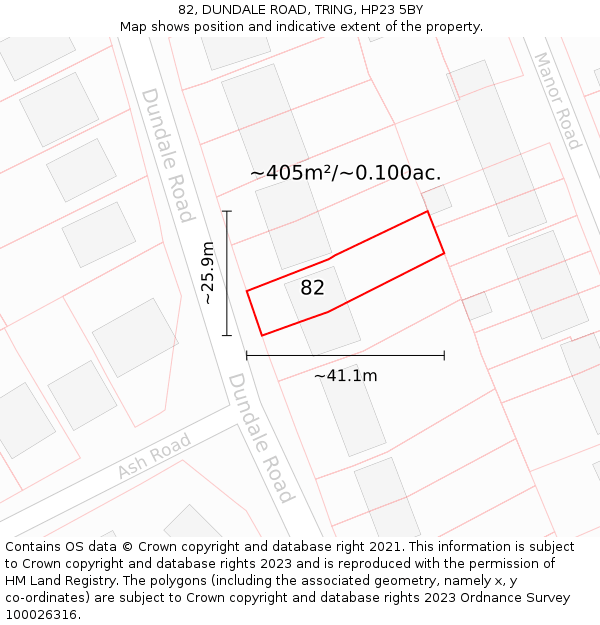 82, DUNDALE ROAD, TRING, HP23 5BY: Plot and title map