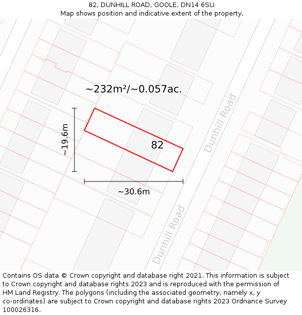 82, DUNHILL ROAD, GOOLE, DN14 6SU: Plot and title map