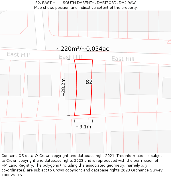 82, EAST HILL, SOUTH DARENTH, DARTFORD, DA4 9AW: Plot and title map