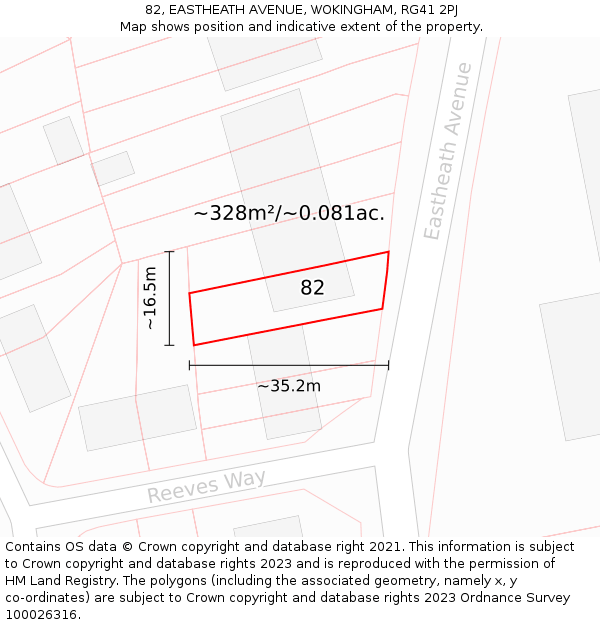 82, EASTHEATH AVENUE, WOKINGHAM, RG41 2PJ: Plot and title map