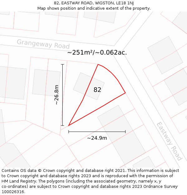 82, EASTWAY ROAD, WIGSTON, LE18 1NJ: Plot and title map