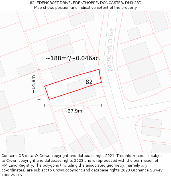82, EDENCROFT DRIVE, EDENTHORPE, DONCASTER, DN3 2RD: Plot and title map