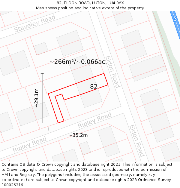 82, ELDON ROAD, LUTON, LU4 0AX: Plot and title map