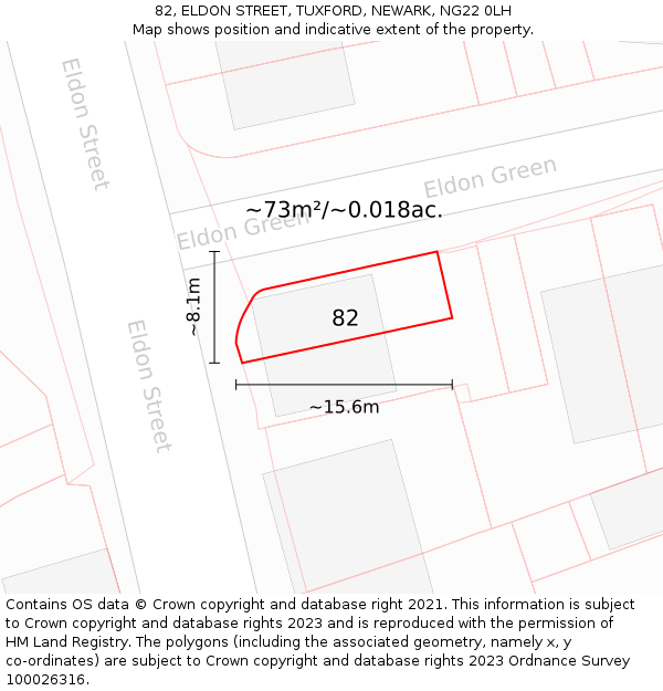 82, ELDON STREET, TUXFORD, NEWARK, NG22 0LH: Plot and title map
