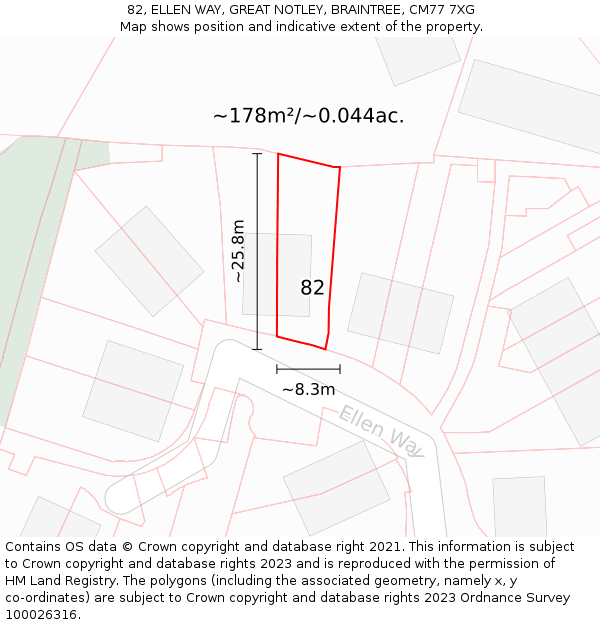 82, ELLEN WAY, GREAT NOTLEY, BRAINTREE, CM77 7XG: Plot and title map