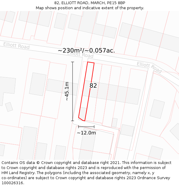 82, ELLIOTT ROAD, MARCH, PE15 8BP: Plot and title map