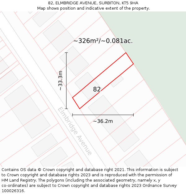 82, ELMBRIDGE AVENUE, SURBITON, KT5 9HA: Plot and title map