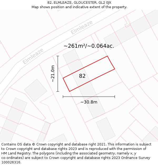 82, ELMLEAZE, GLOUCESTER, GL2 0JX: Plot and title map