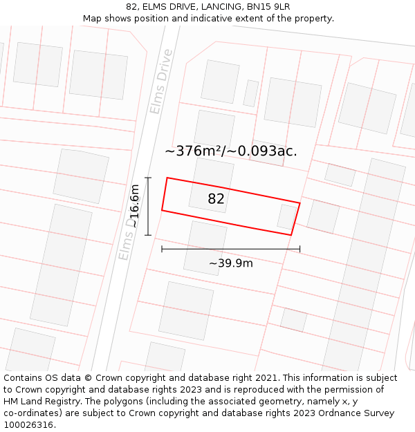 82, ELMS DRIVE, LANCING, BN15 9LR: Plot and title map