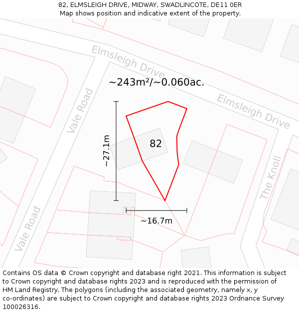 82, ELMSLEIGH DRIVE, MIDWAY, SWADLINCOTE, DE11 0ER: Plot and title map