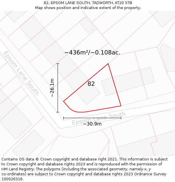 82, EPSOM LANE SOUTH, TADWORTH, KT20 5TB: Plot and title map