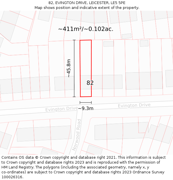 82, EVINGTON DRIVE, LEICESTER, LE5 5PE: Plot and title map