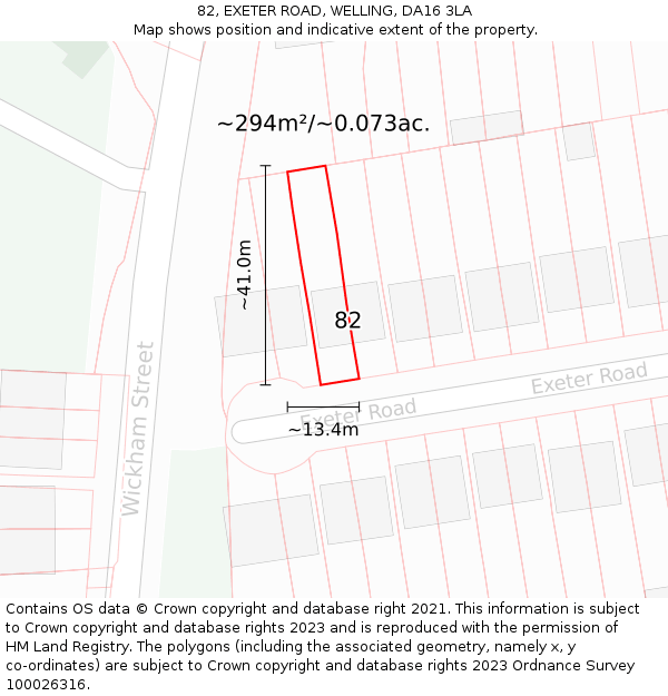 82, EXETER ROAD, WELLING, DA16 3LA: Plot and title map