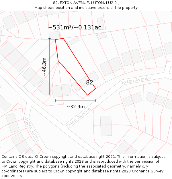 82, EXTON AVENUE, LUTON, LU2 0LJ: Plot and title map