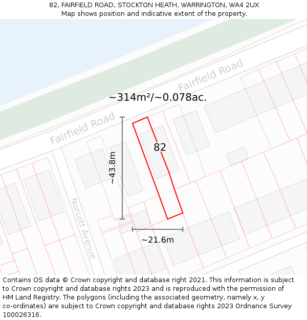 82, FAIRFIELD ROAD, STOCKTON HEATH, WARRINGTON, WA4 2UX: Plot and title map