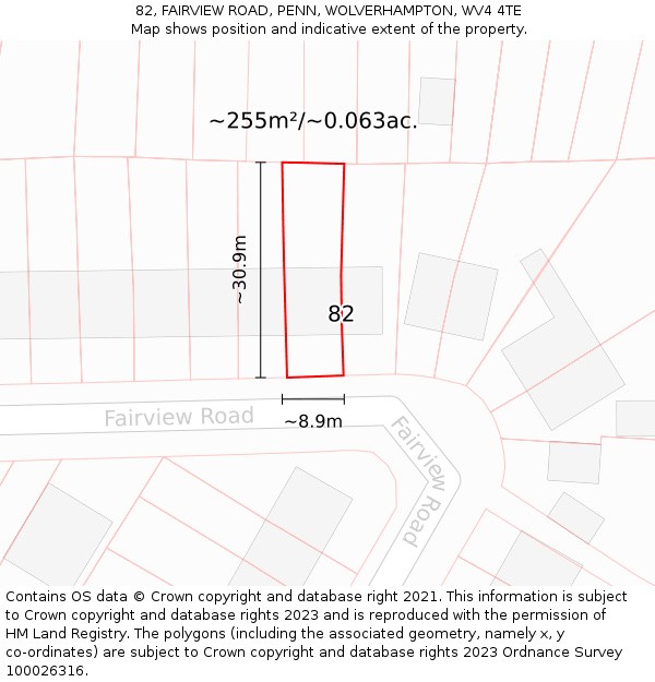 82, FAIRVIEW ROAD, PENN, WOLVERHAMPTON, WV4 4TE: Plot and title map