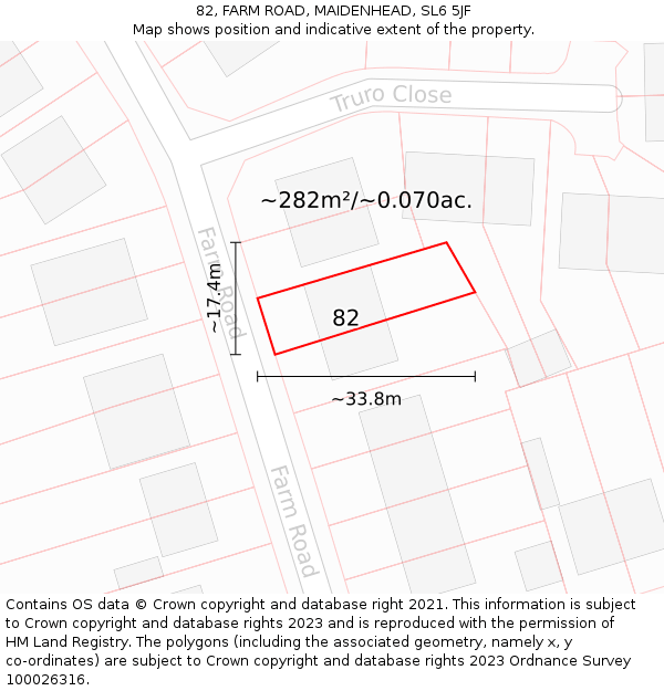 82, FARM ROAD, MAIDENHEAD, SL6 5JF: Plot and title map