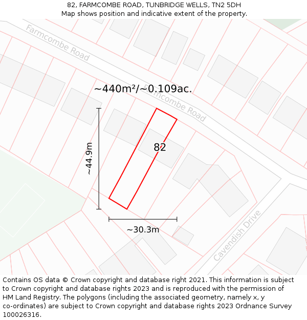 82, FARMCOMBE ROAD, TUNBRIDGE WELLS, TN2 5DH: Plot and title map