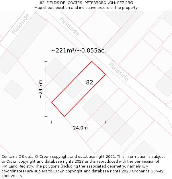 82, FIELDSIDE, COATES, PETERBOROUGH, PE7 2BG: Plot and title map