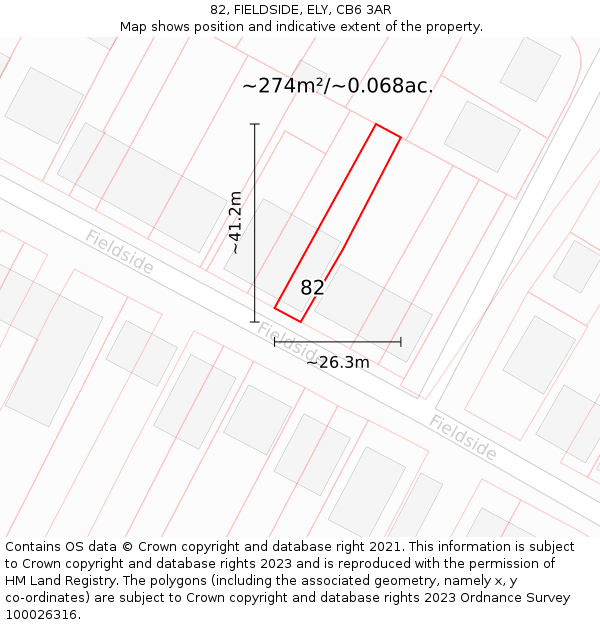 82, FIELDSIDE, ELY, CB6 3AR: Plot and title map
