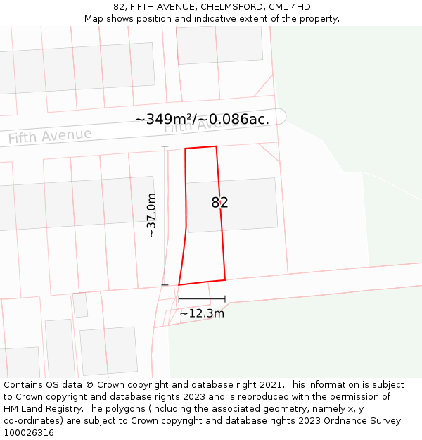 82, FIFTH AVENUE, CHELMSFORD, CM1 4HD: Plot and title map
