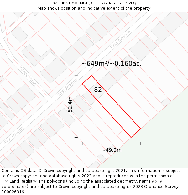 82, FIRST AVENUE, GILLINGHAM, ME7 2LQ: Plot and title map
