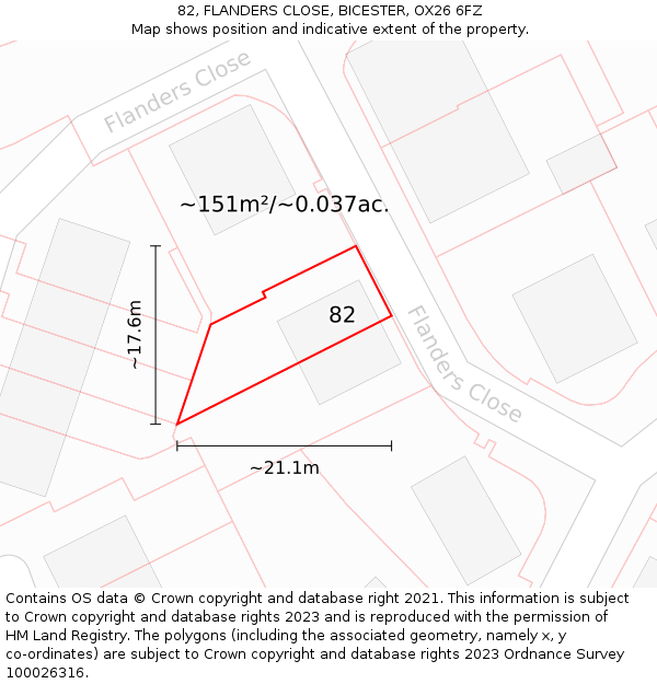 82, FLANDERS CLOSE, BICESTER, OX26 6FZ: Plot and title map