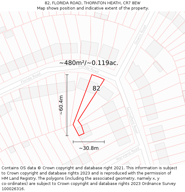 82, FLORIDA ROAD, THORNTON HEATH, CR7 8EW: Plot and title map