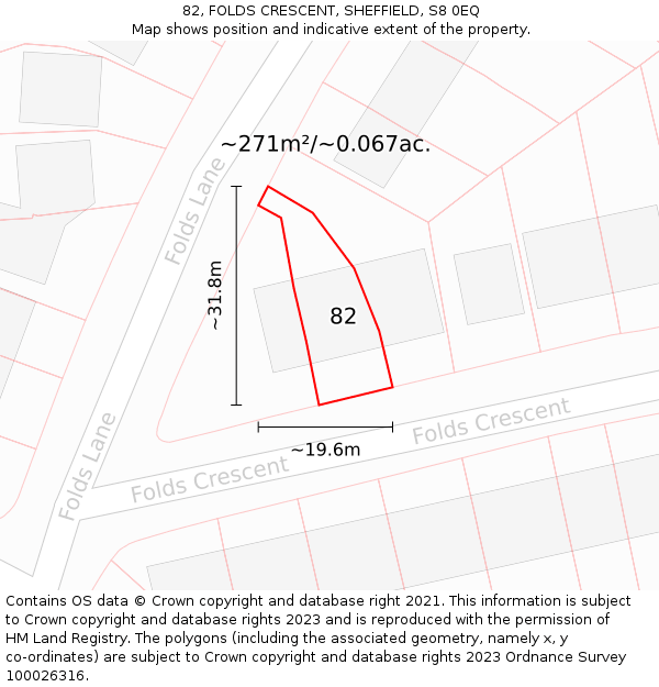 82, FOLDS CRESCENT, SHEFFIELD, S8 0EQ: Plot and title map