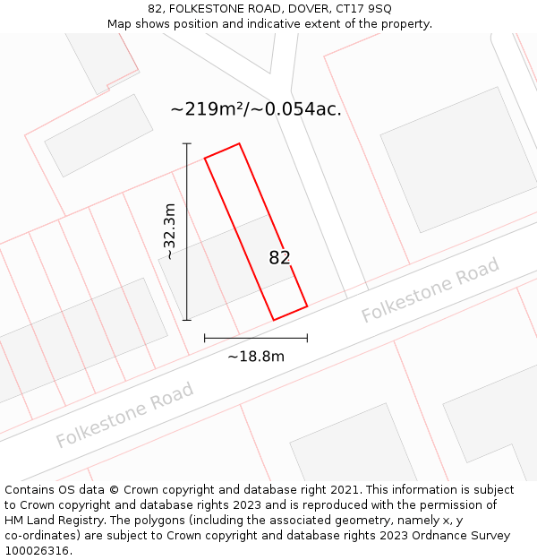 82, FOLKESTONE ROAD, DOVER, CT17 9SQ: Plot and title map