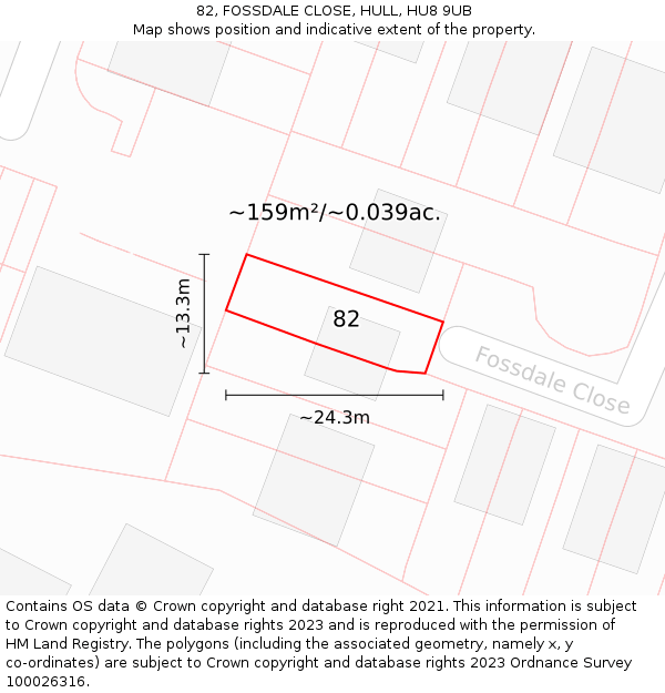 82, FOSSDALE CLOSE, HULL, HU8 9UB: Plot and title map