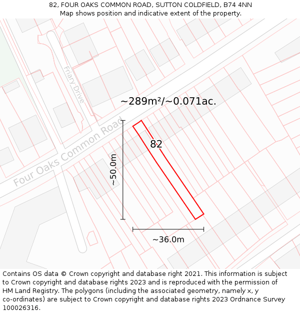 82, FOUR OAKS COMMON ROAD, SUTTON COLDFIELD, B74 4NN: Plot and title map